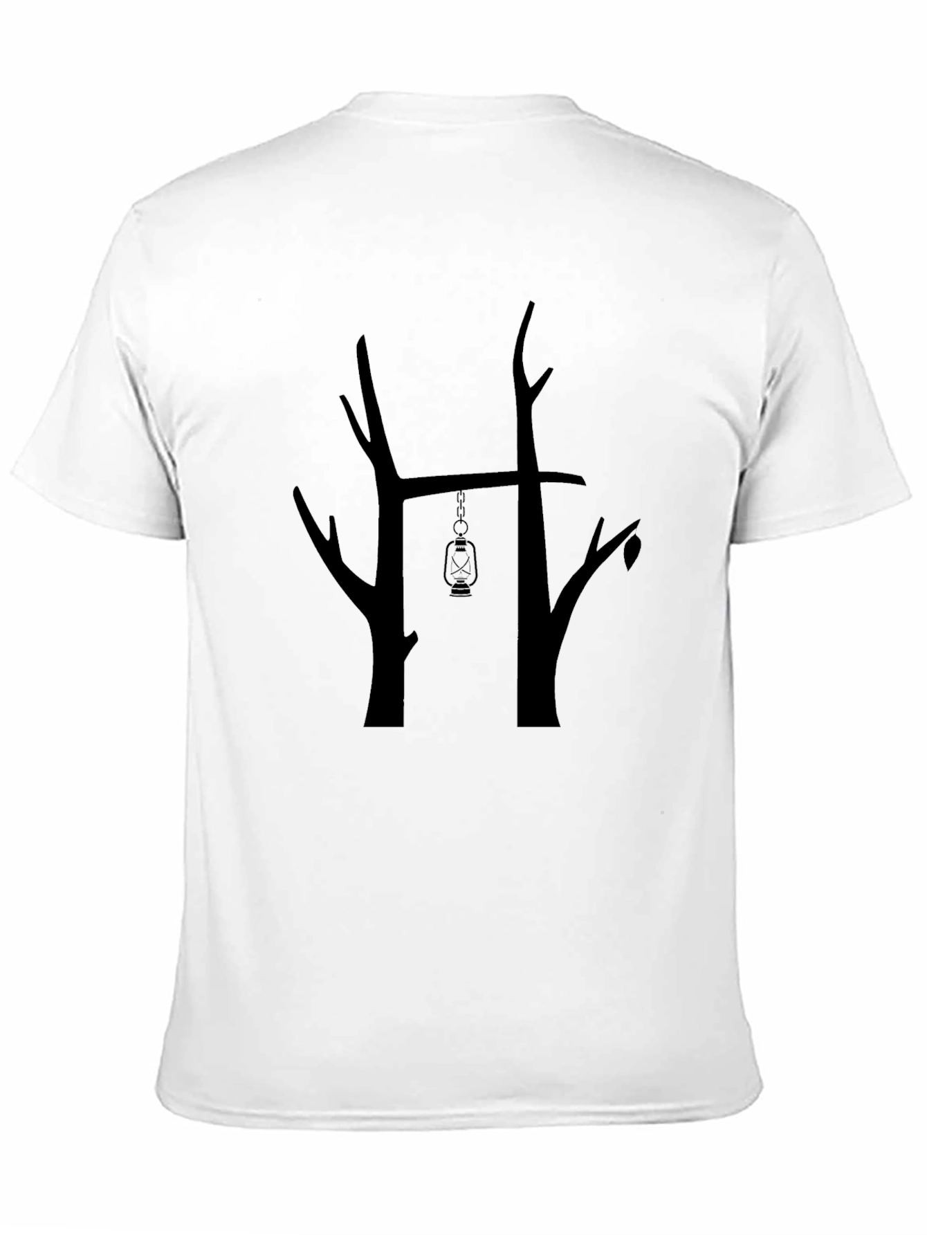 Mens Black T-shirt with Dark Forest Lantern Graphic