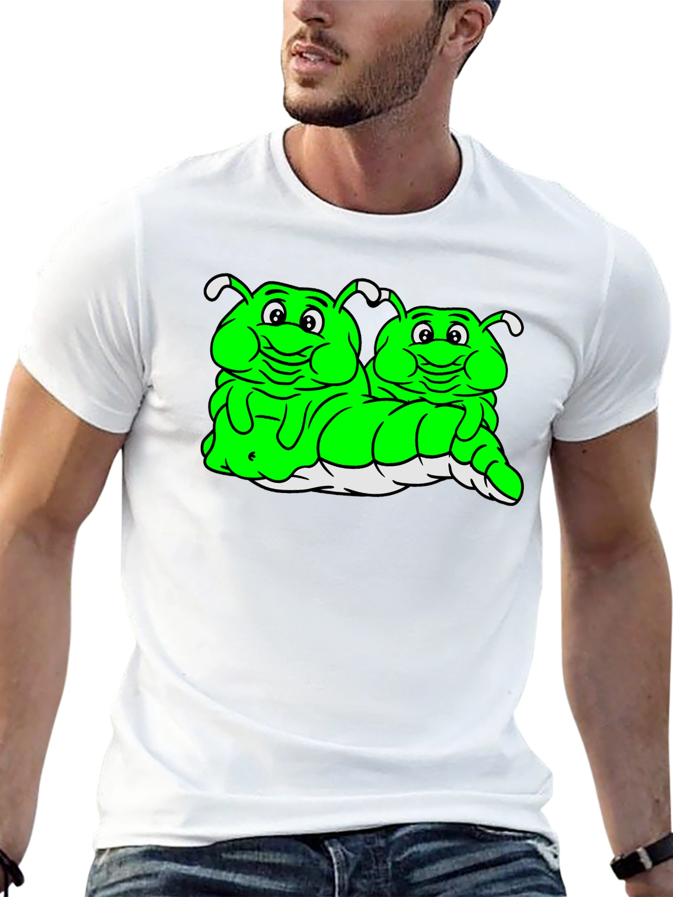 Cartoon Caterpillar Black T-Shirt