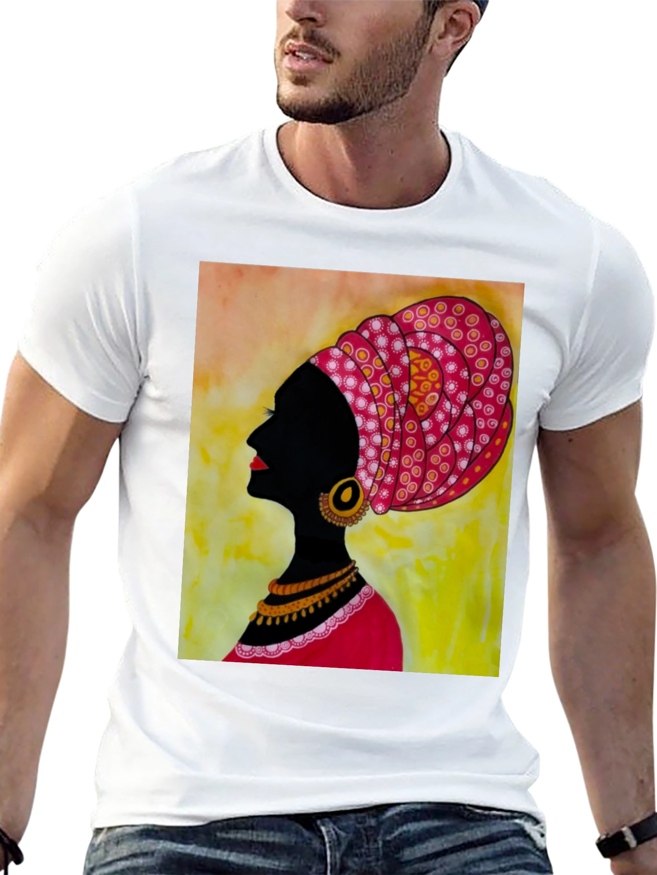 Black T-Shirt with African Woman Art