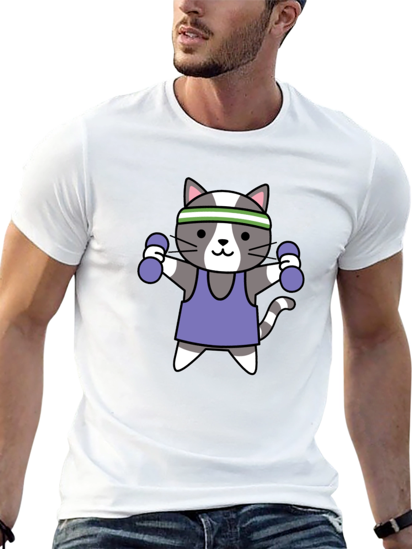 Workout Cat Graphic T-Shirt - Black Cotton Tee