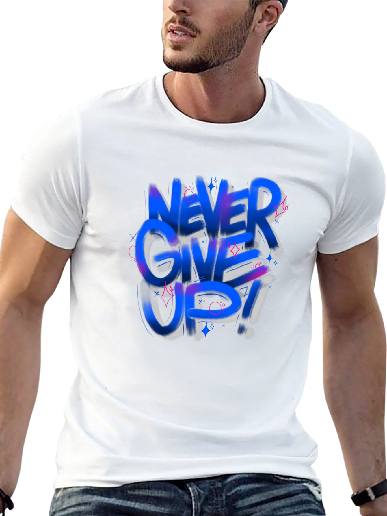 Never Give Up Graphic Tee - Trendy Black T-Shirt