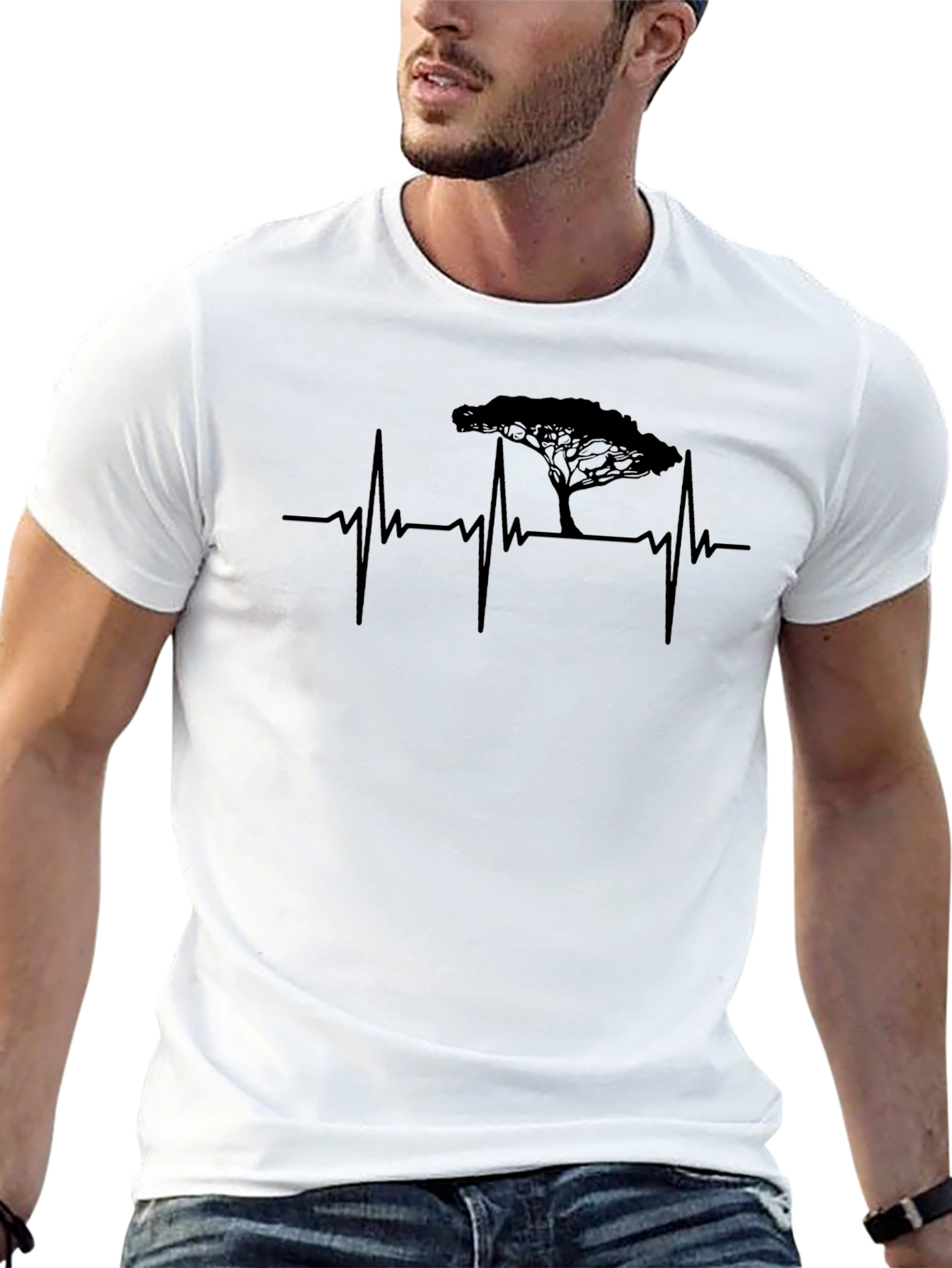 Heartbeat Tree Graphic Tee - Black Unisex T-Shirt