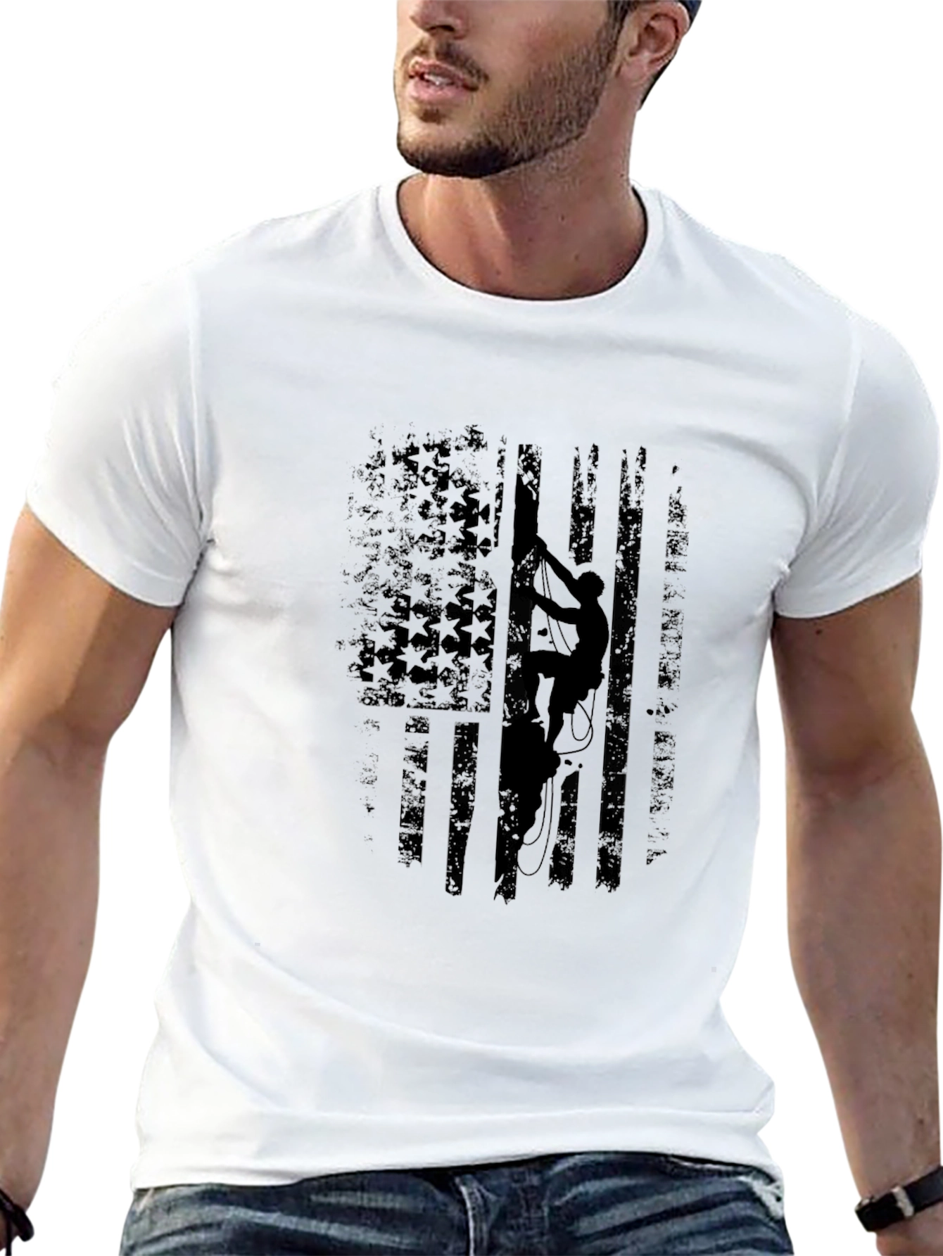 Climbing American Flag Black T-Shirt