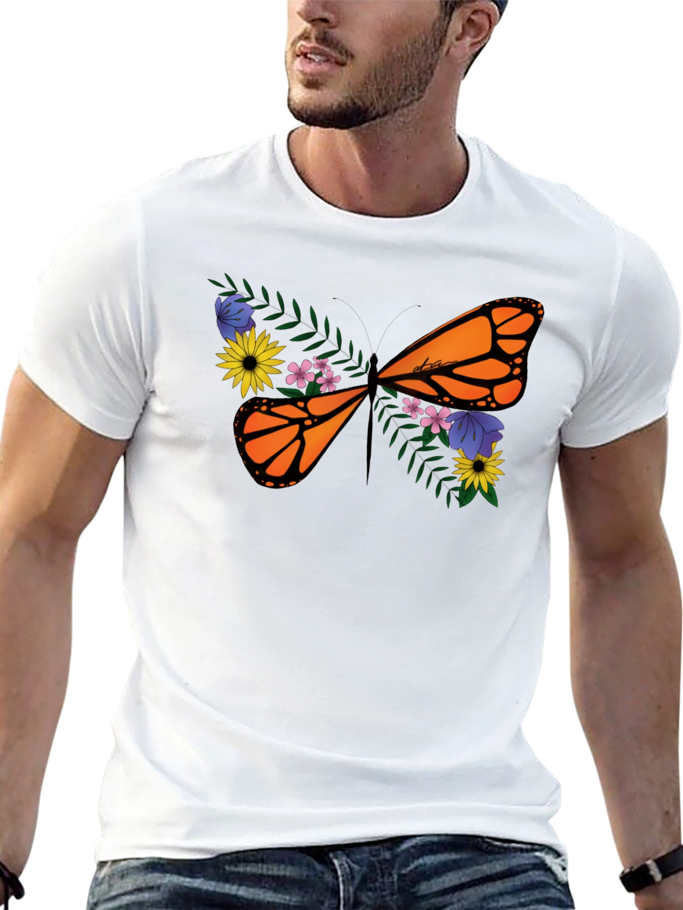 Floral Butterfly Graphic Tee - Black