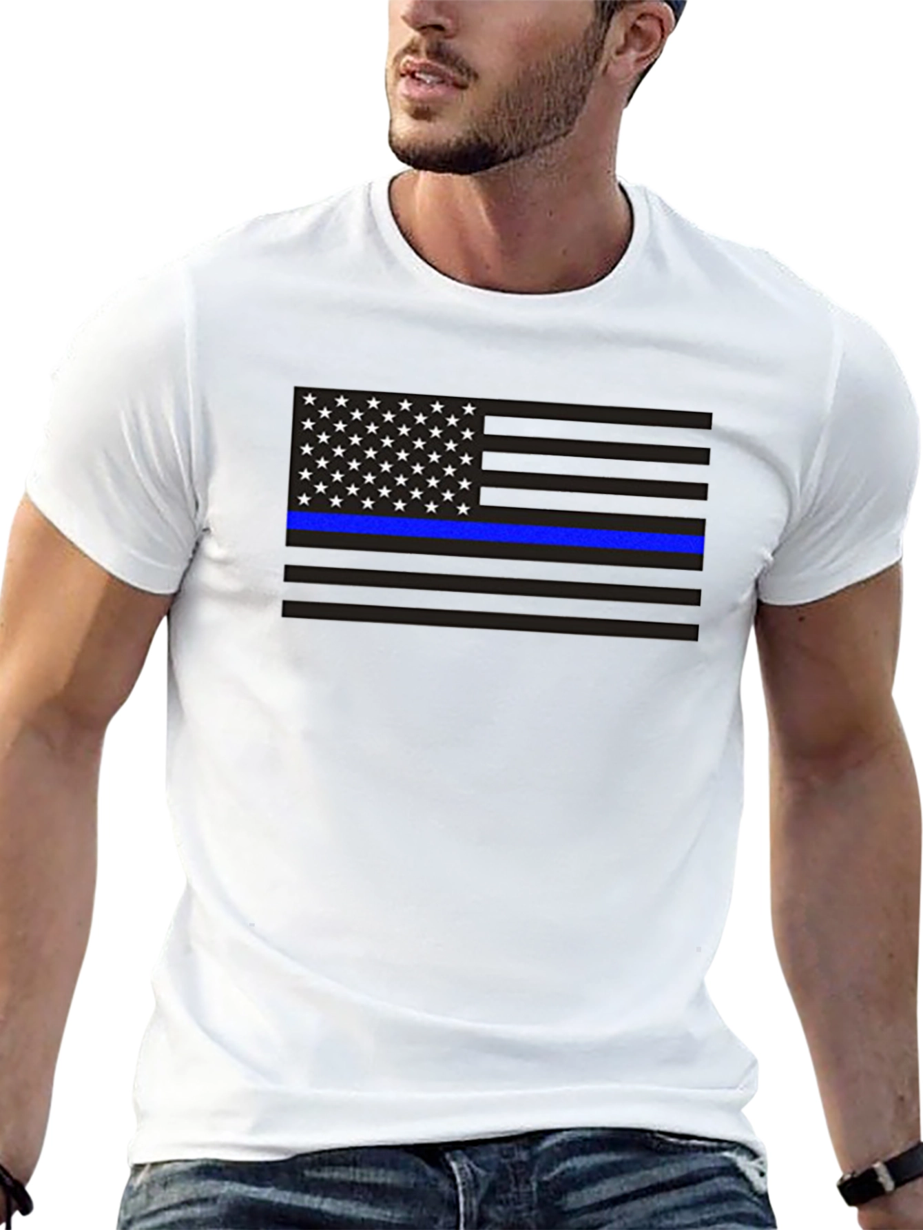 Thin Blue Line American Flag T-Shirt