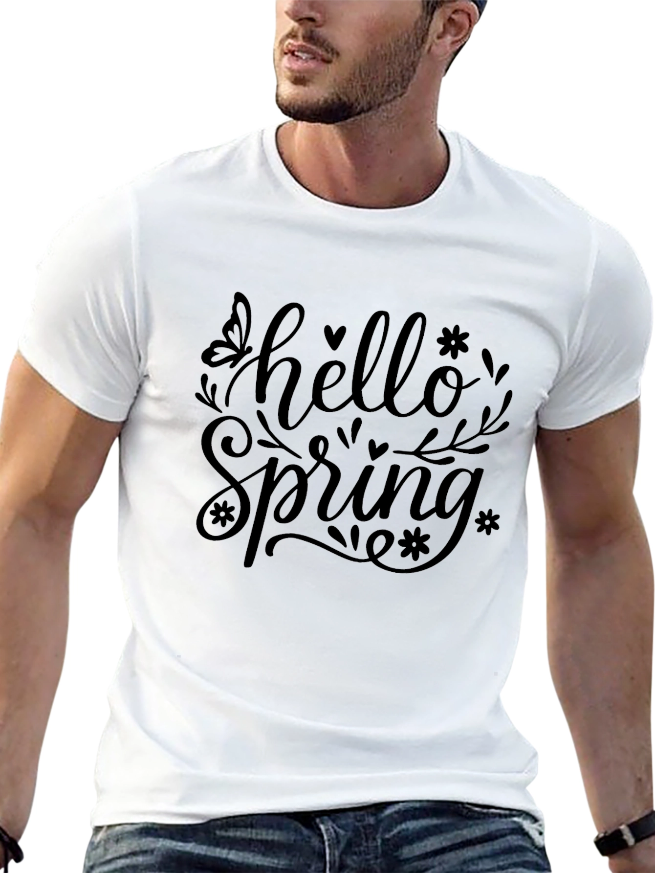 Hello Spring Black Graphic T-Shirt