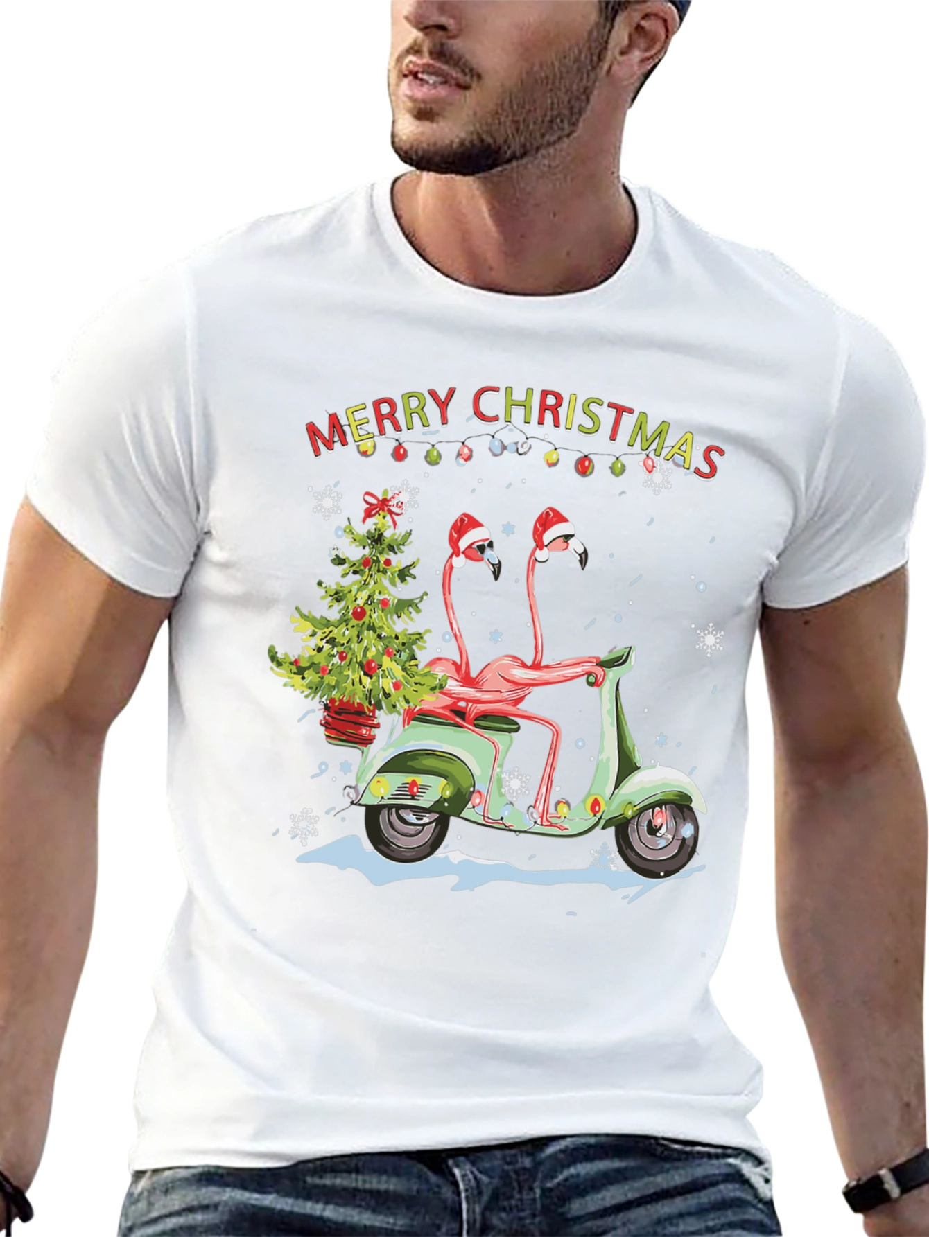 Flamingo Christmas Scooter T-Shirt