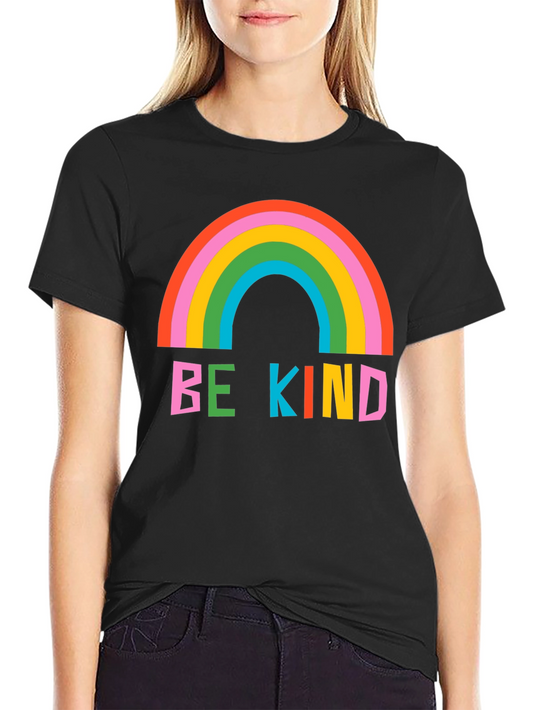 Be Kind Rainbow Graphic Tee - Soft Black Cotton
