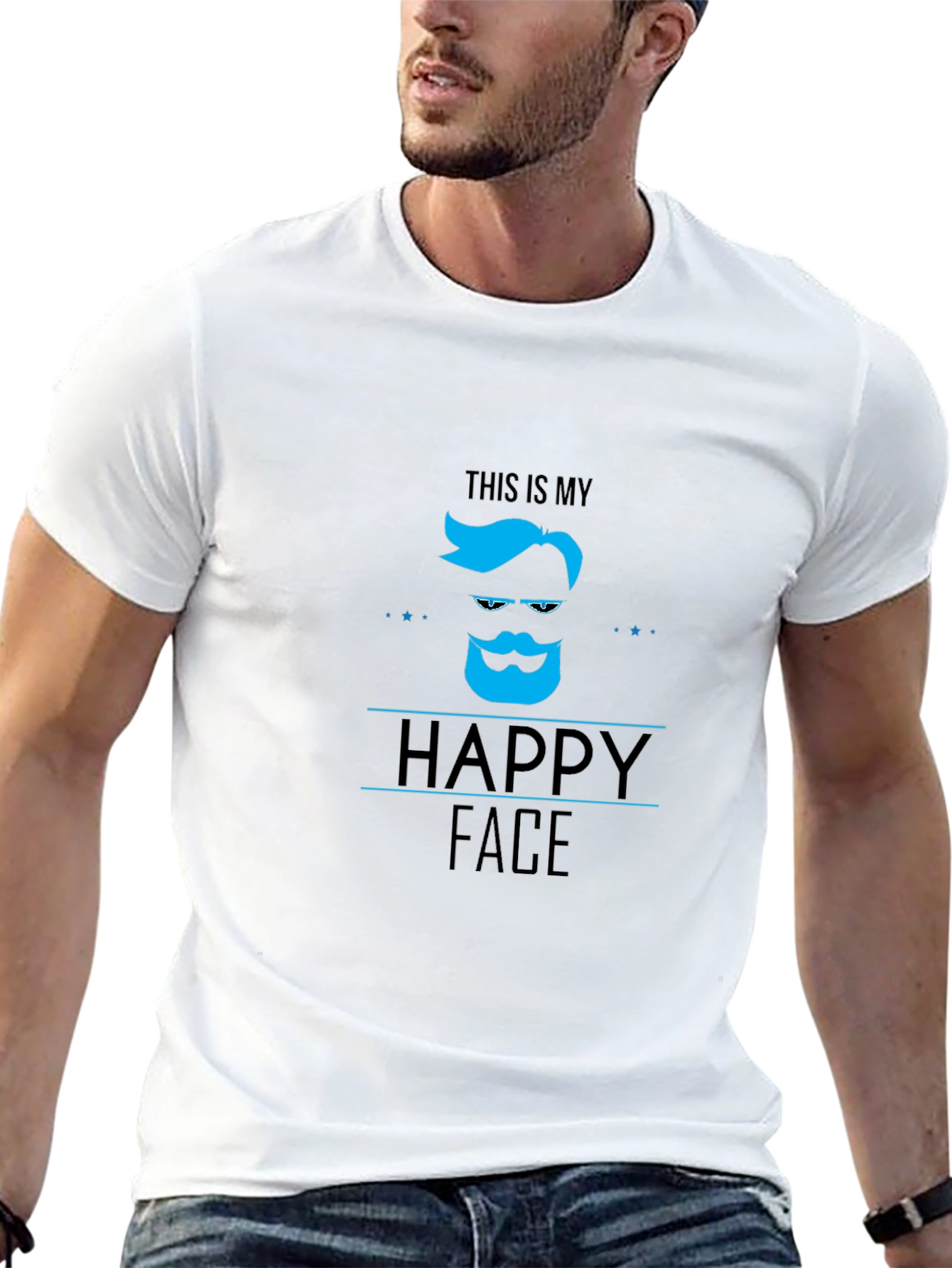Happy Face Graphic Tee - Stylish Mens Black T-Shirt