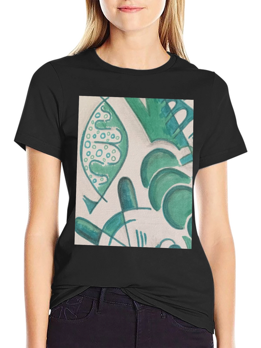 Abstract Green Pattern Black T-Shirt
