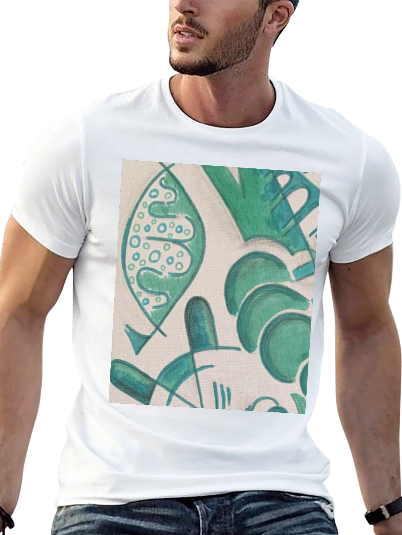 Abstract Green Pattern Black T-Shirt