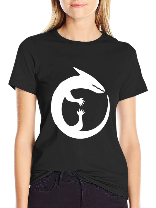 Black T-Shirt with White Ouroboros Lizard Graphic