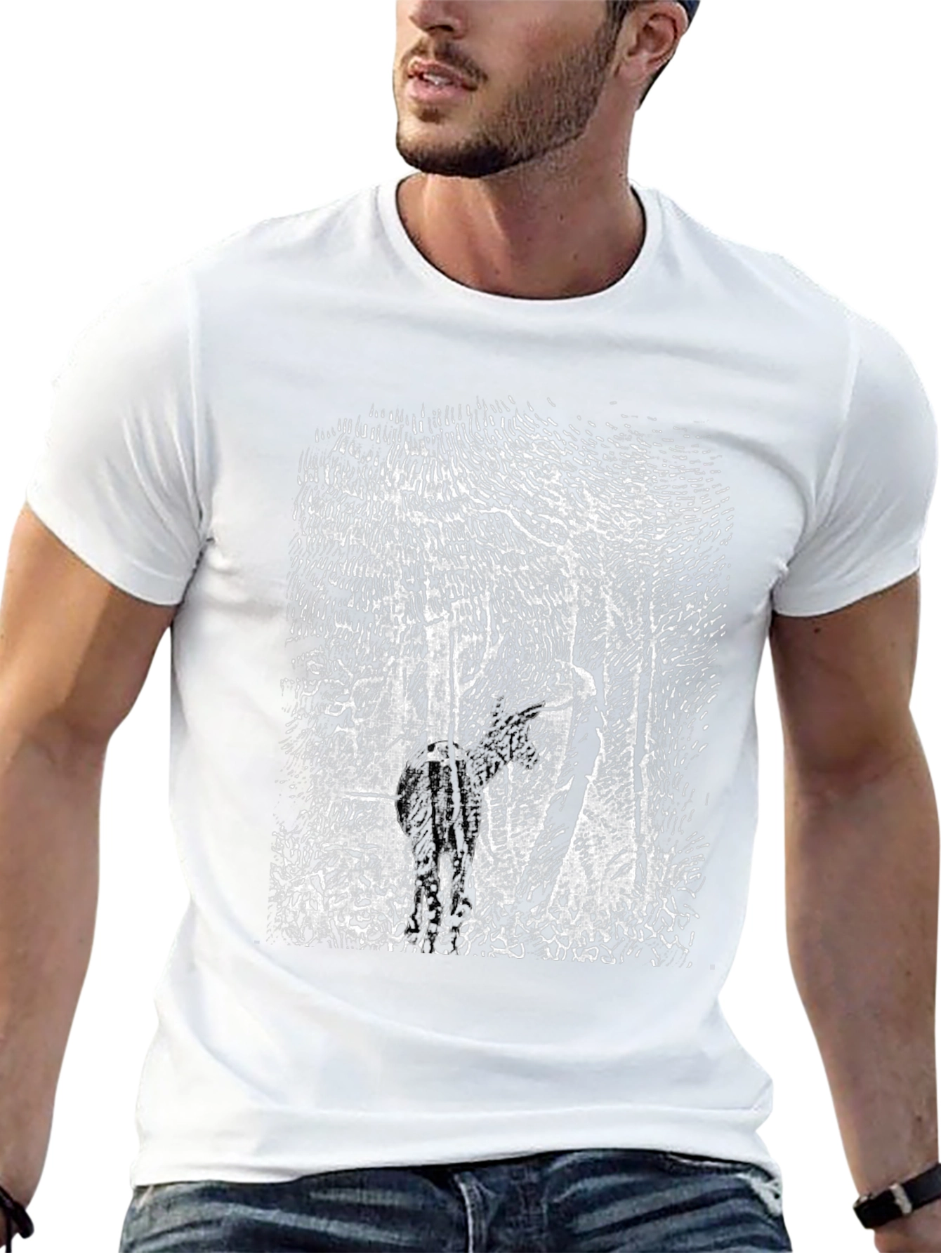Black T-Shirt with Deer Forest Graphic