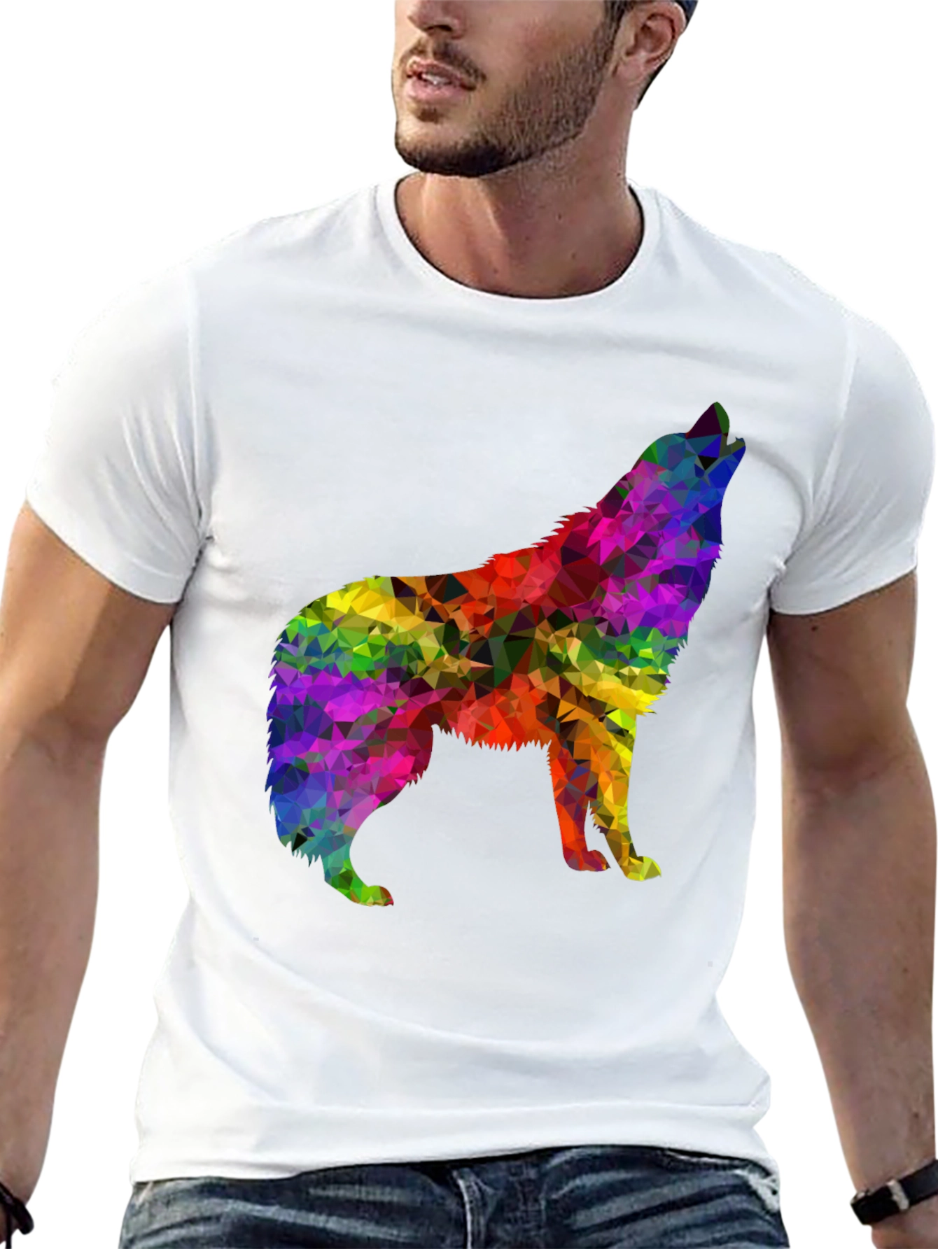 Rainbow Wolf Graphic Tee - Stylish Mens Shirt