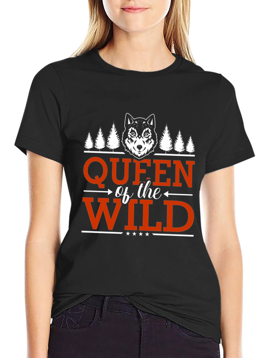 Queen of the Wild Black Graphic Tee - Wolf & Wilderness Design