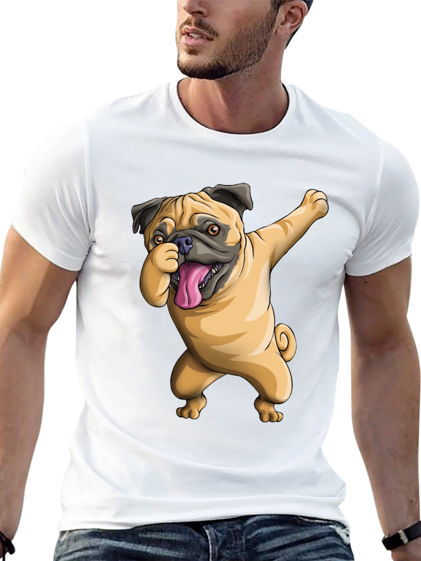 Dabbing Pug Graphic Tee - Black Cotton T-Shirt