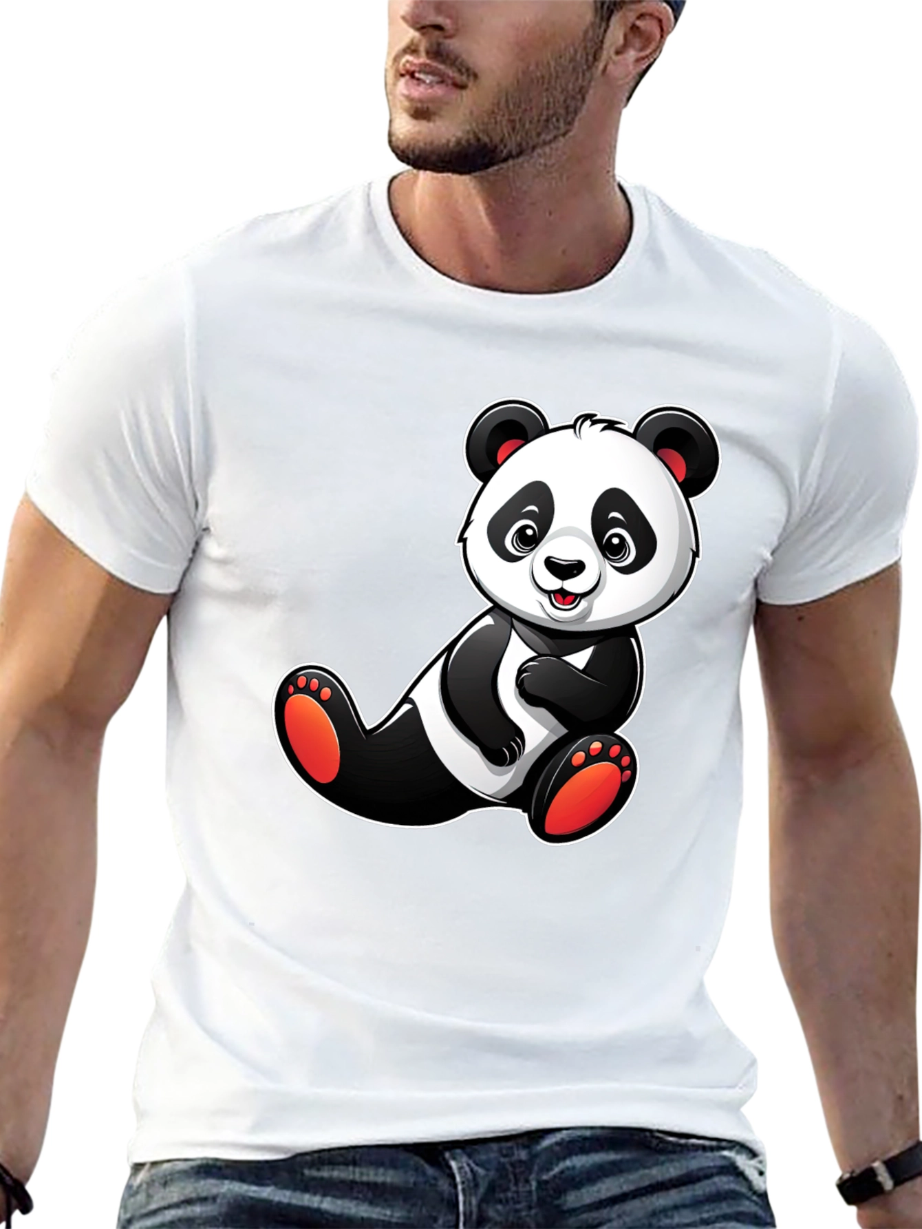 Cute Panda Bear Graphic T-Shirt - Black