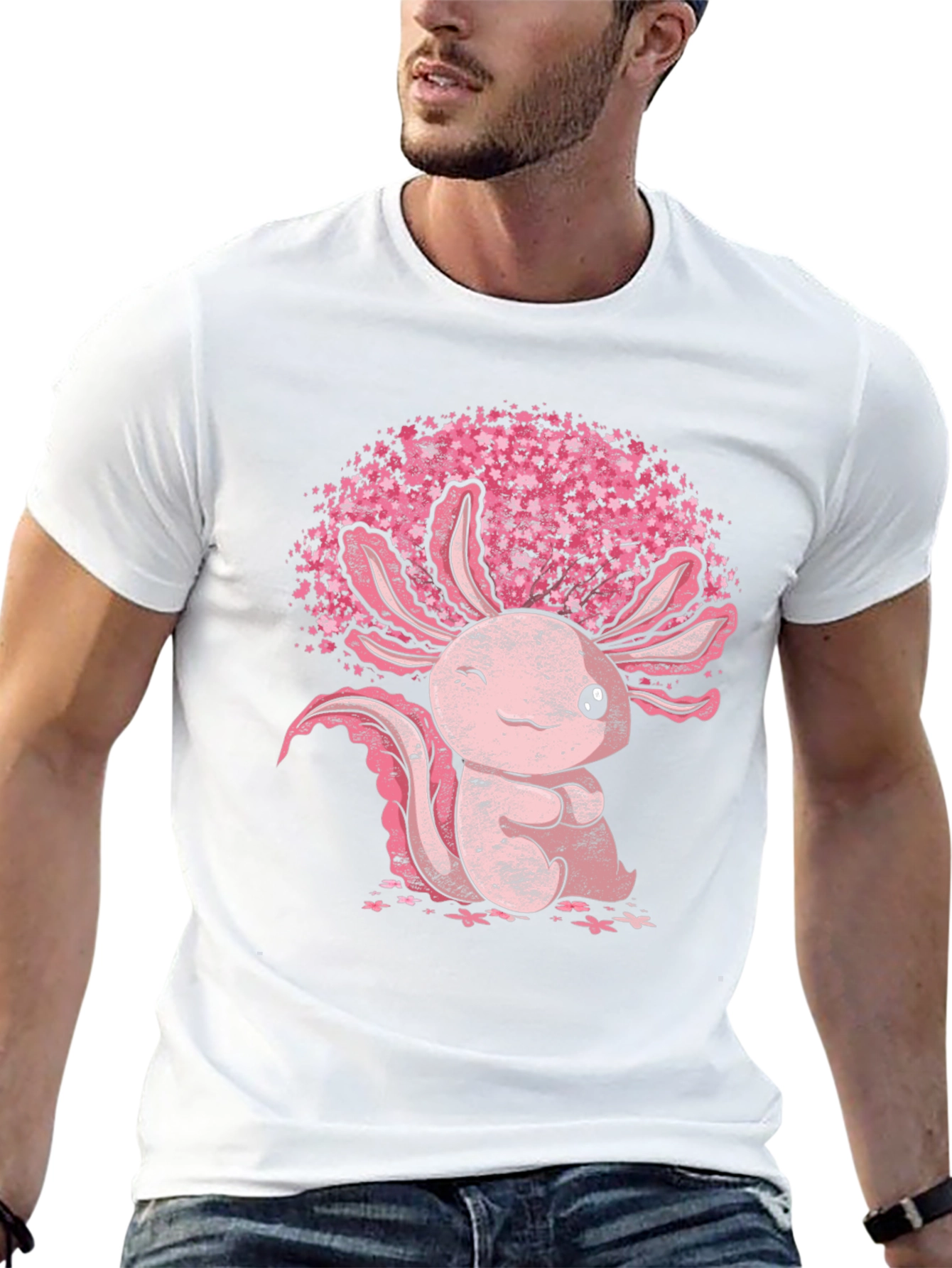 Axolotl Sakura Black T-Shirt - Cute Amphibian Tee