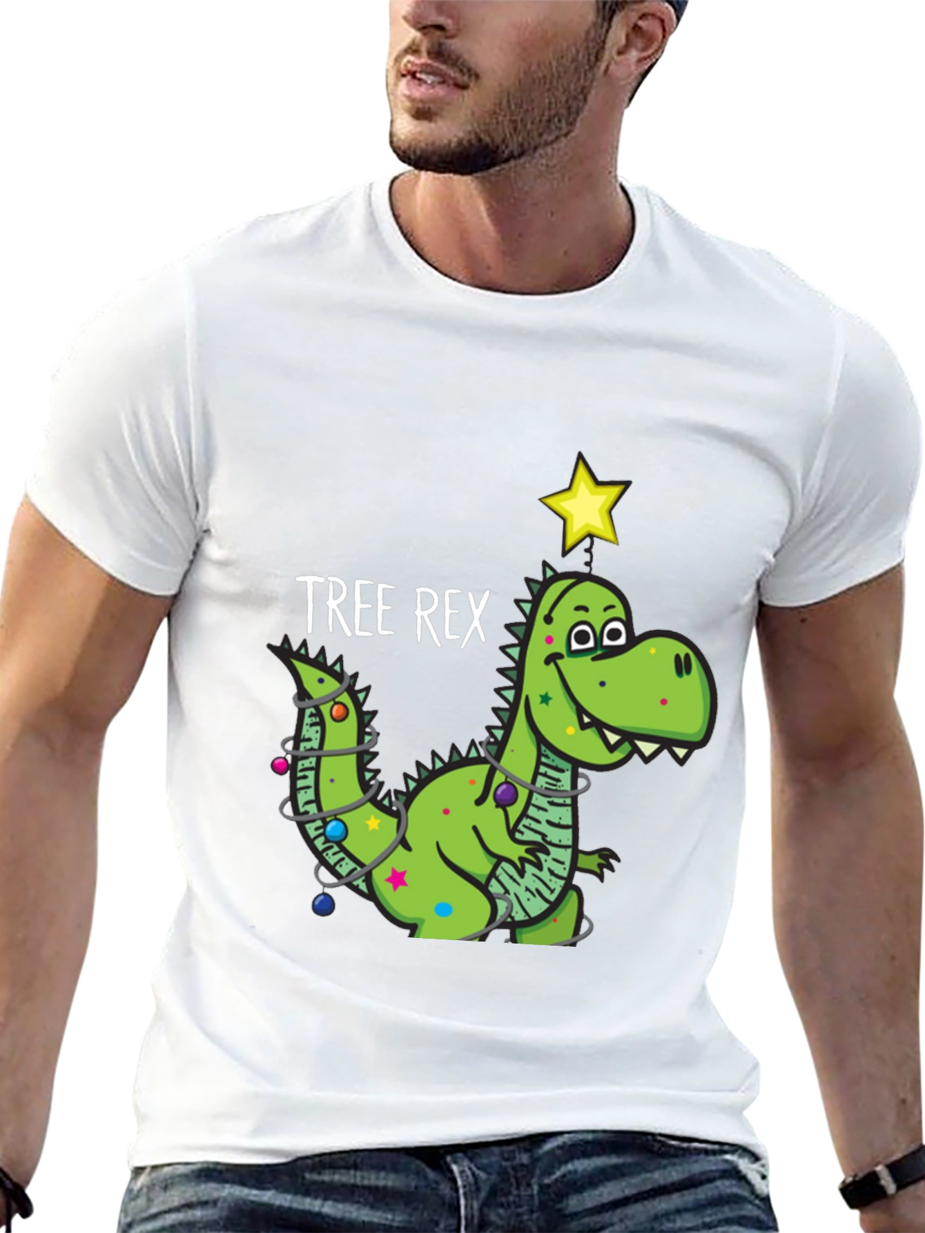 Tree Rex Dinosaur Christmas Black T-Shirt