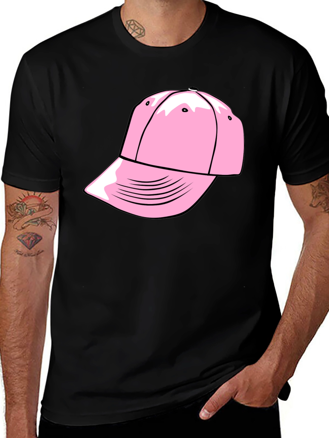 Pink Cap Graphic Black T-Shirt