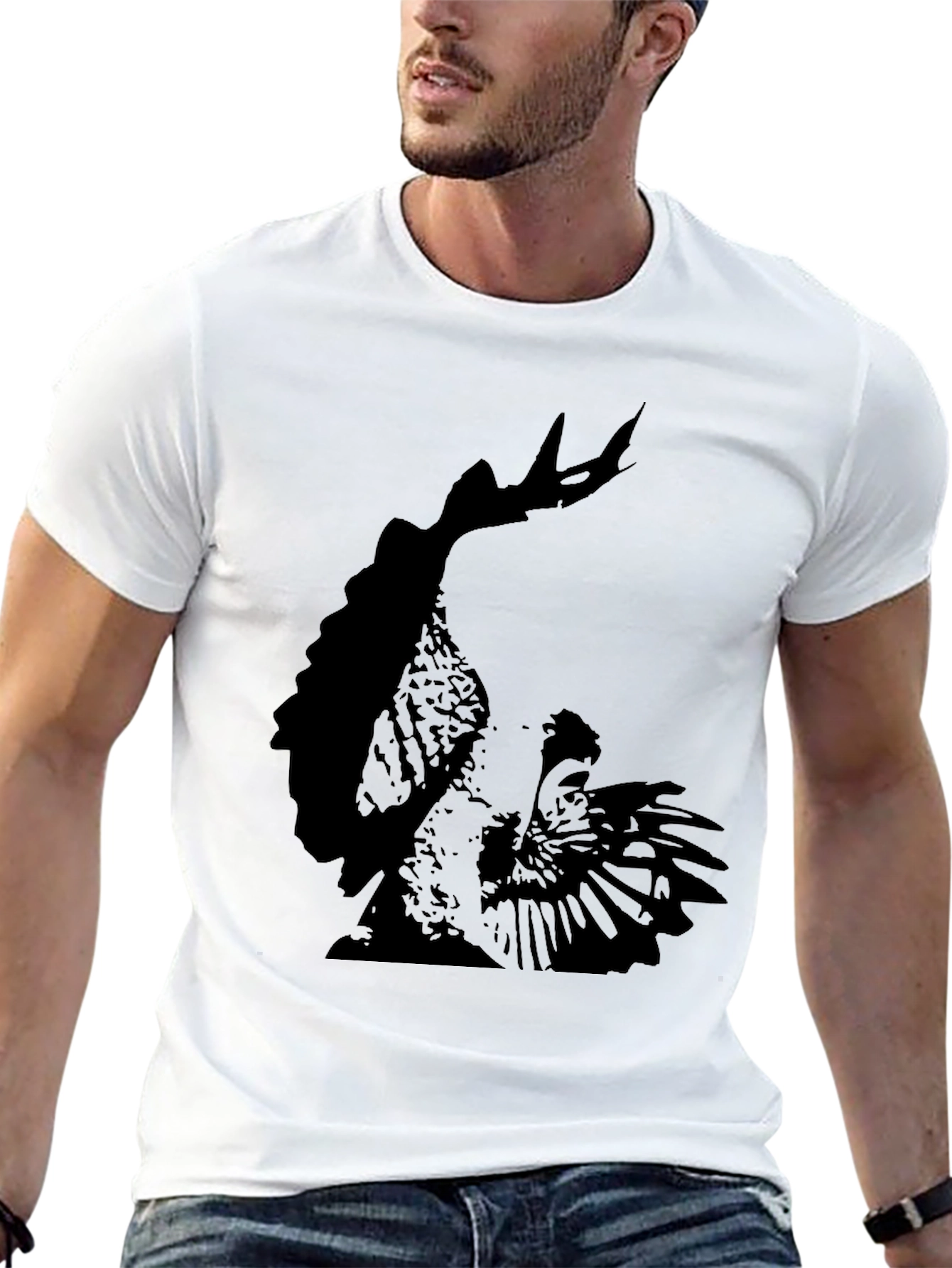 Mens Black T-Shirt with Rooster Graphic