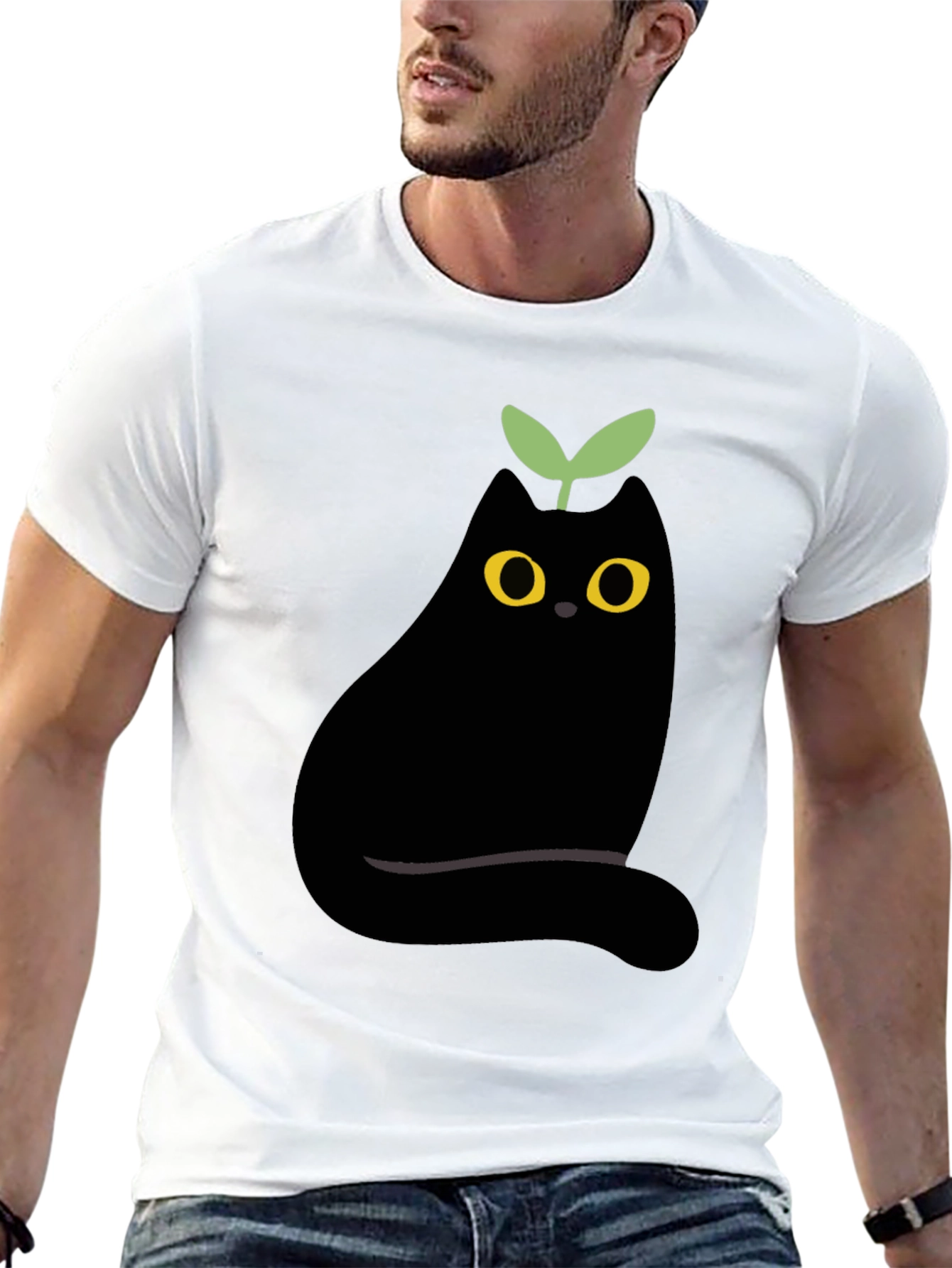 Eggplant Cat Graphic Tee - Unique Black T-Shirt