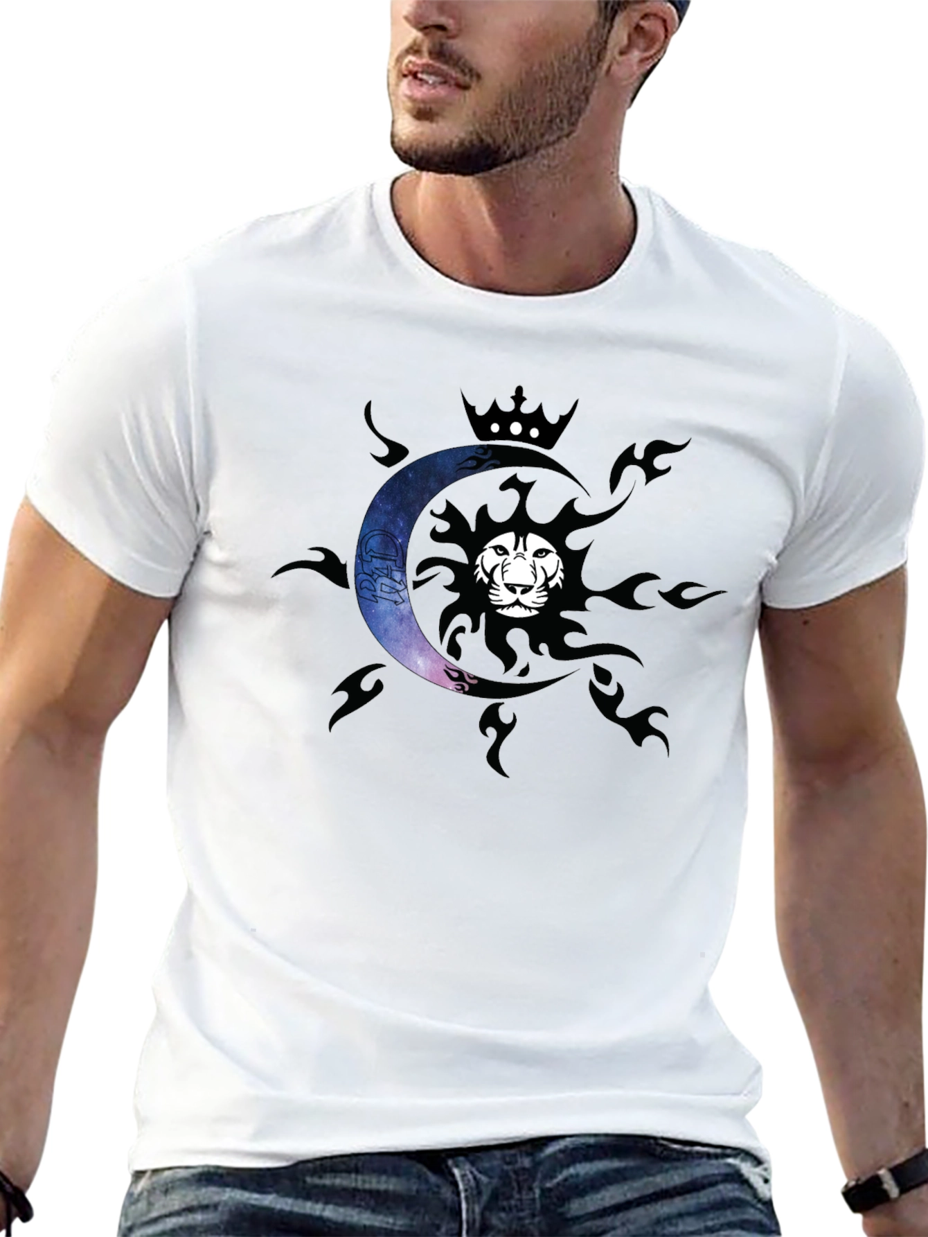 Lion Sun & Moon Crown Graphic Tee - Black
