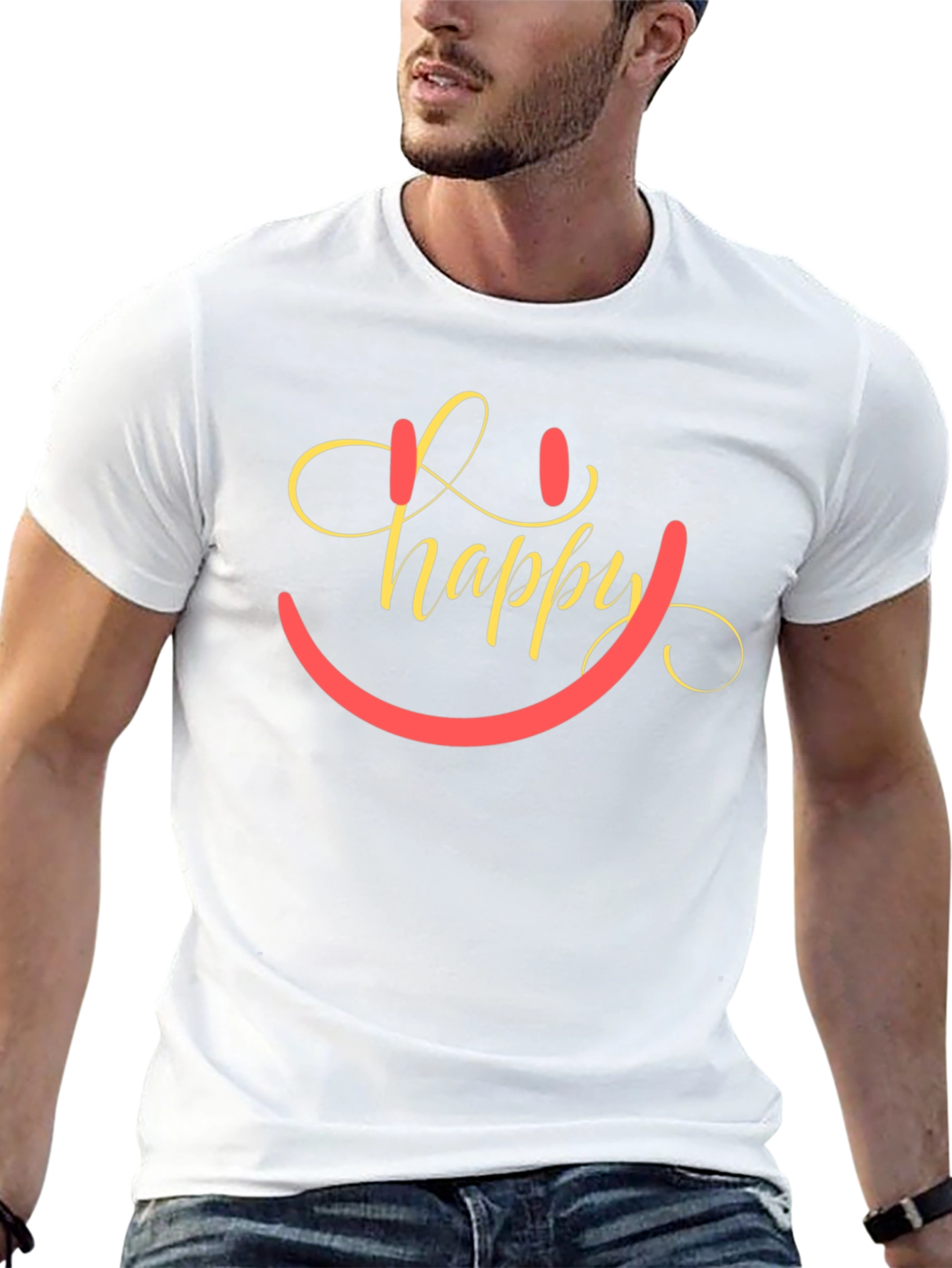 Happy Smiley Face Graphic Tee - Black Cotton Blend