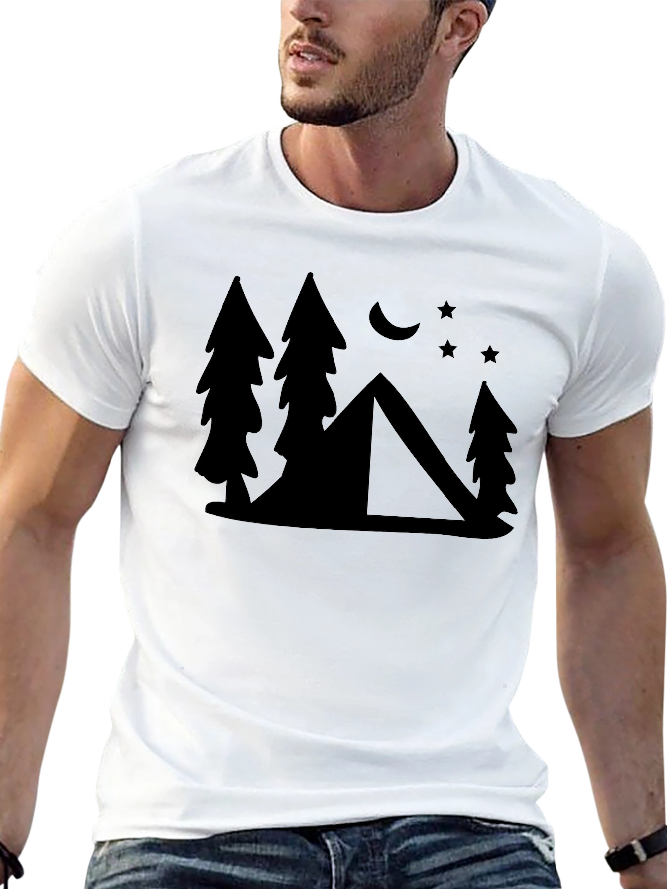 Camping Scene Graphic Tee - Black Cotton