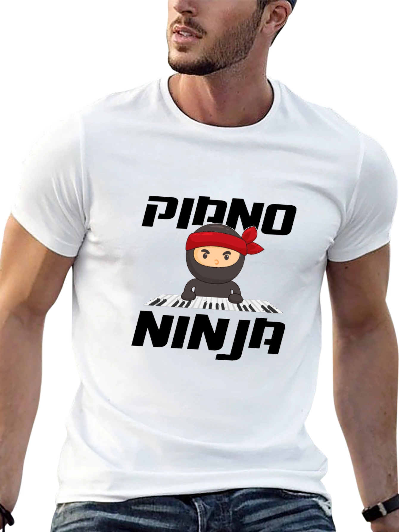 Piano Ninja Graphic Tee - Black Cotton T-Shirt