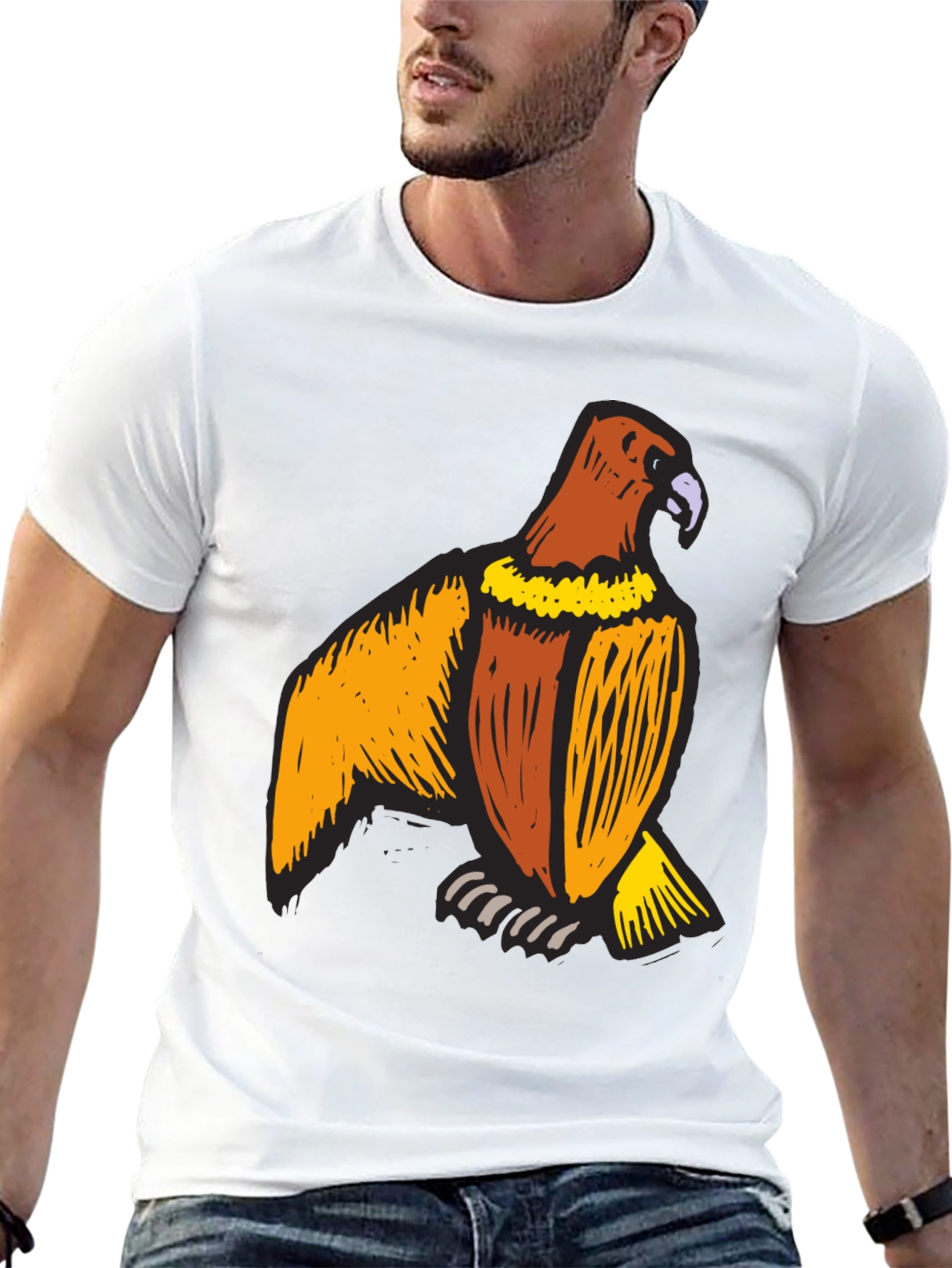 Mens Black T-Shirt with Eagle Print