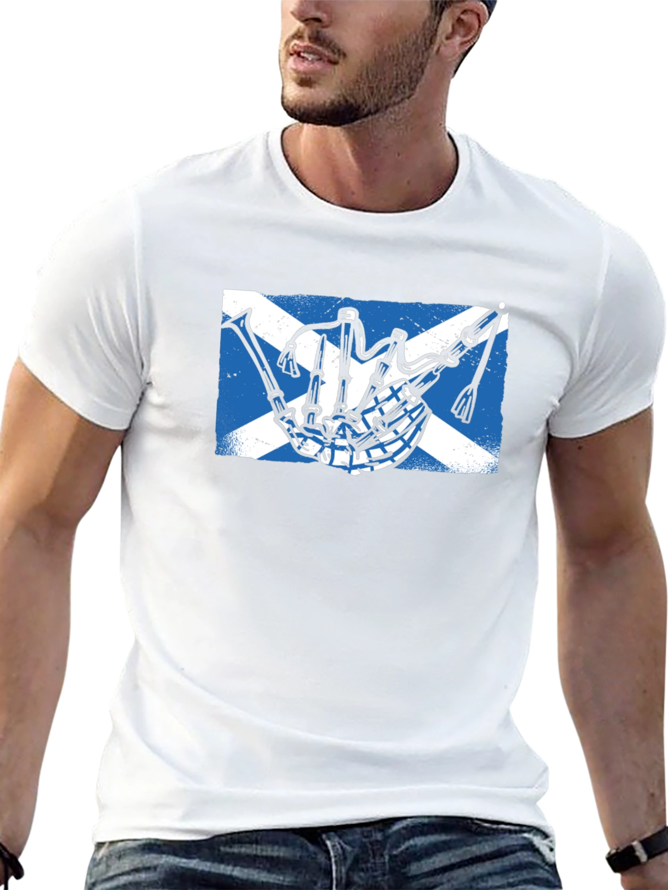 Scottish Bagpipe Flag Graphic Tee - Black