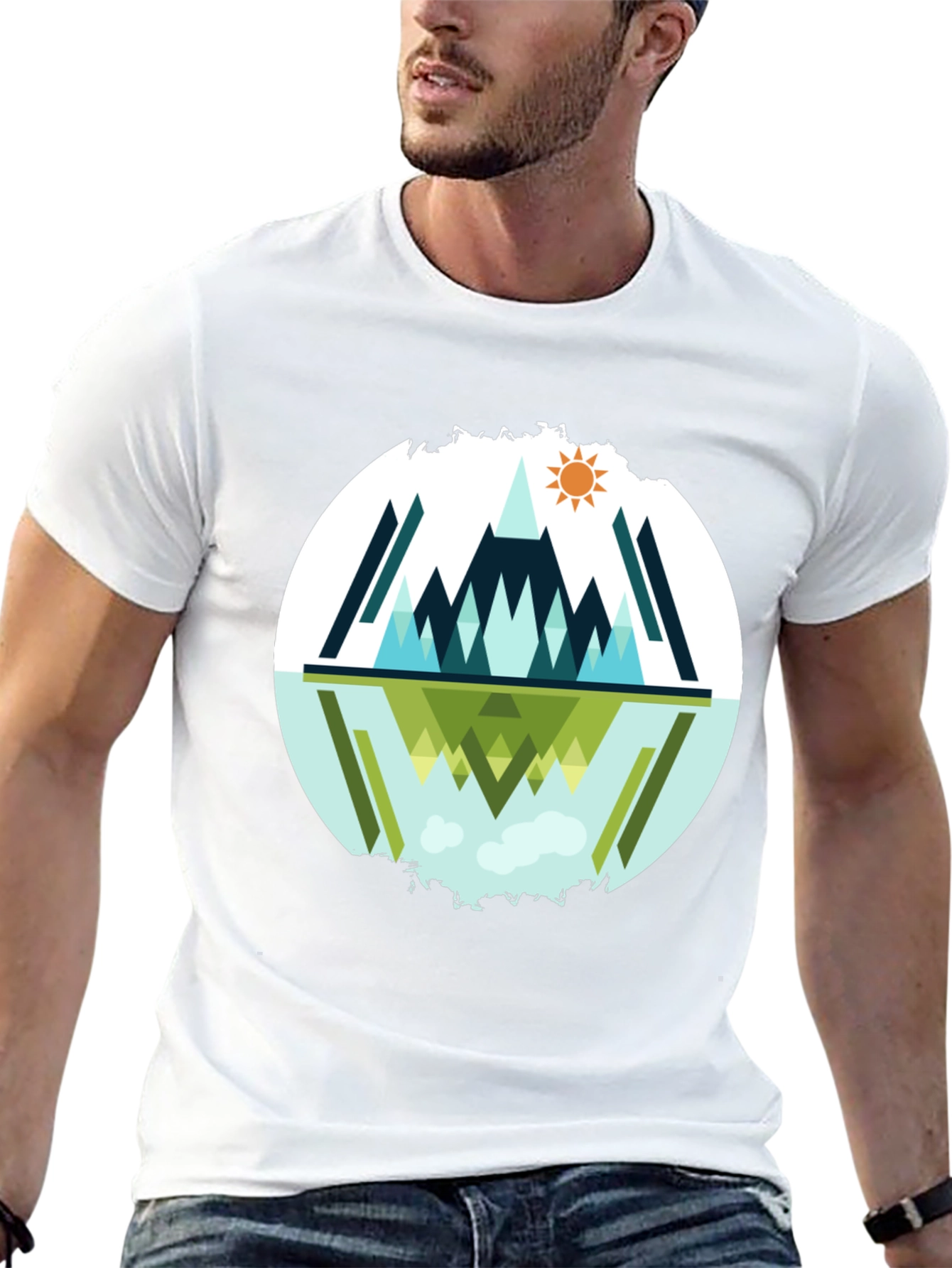Geometric Mountain Reflection Graphic Tee