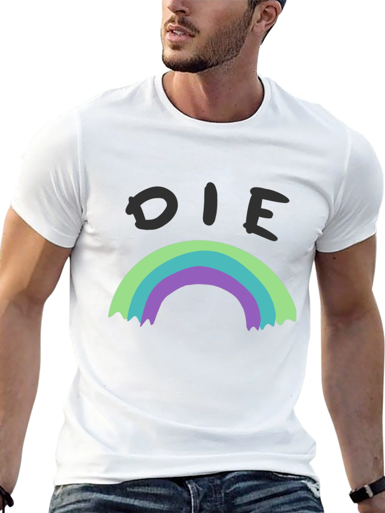 Die Rainbow Graphic Tee - Black Cotton Shirt