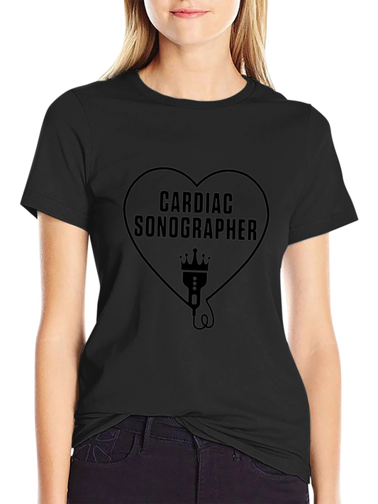 Cardiac Sonographer Heart Graphic Tee - Black Cotton