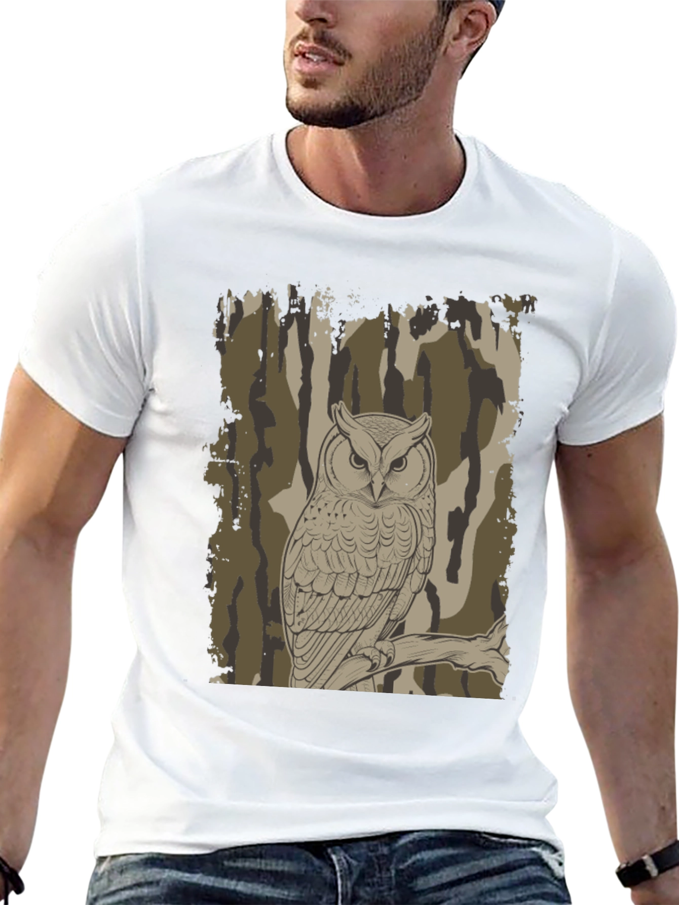 Owl Camo Graphic Print T-Shirt