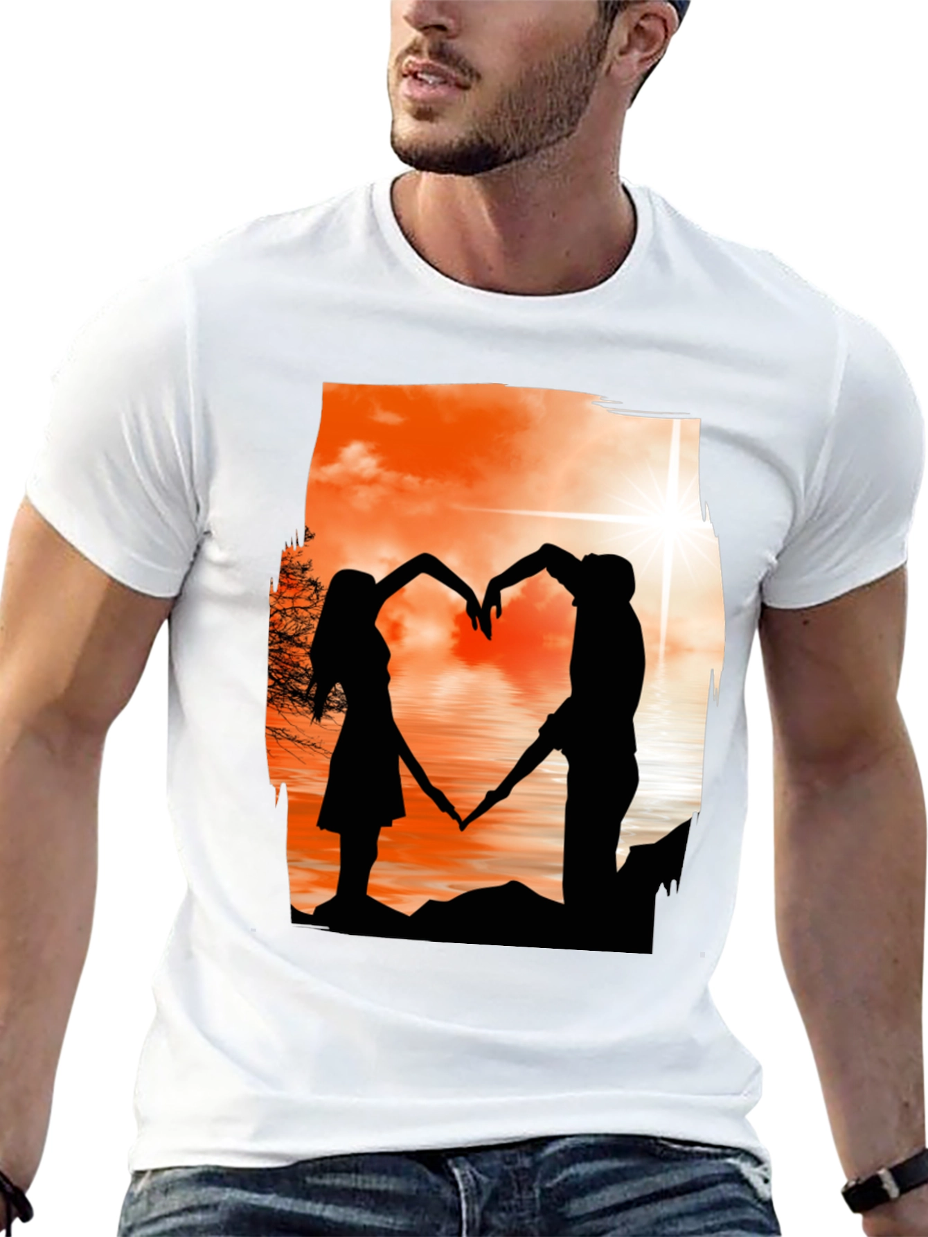 Silhouette Lovers T-Shirt - Romantic Heart Design