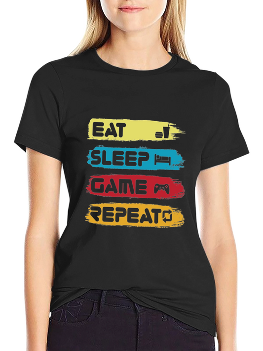 Eat Sleep Game Repeat Black Graphic T-Shirt