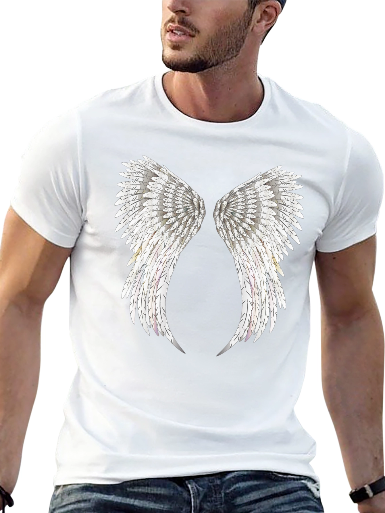 Angel Wing Print Black T-Shirt