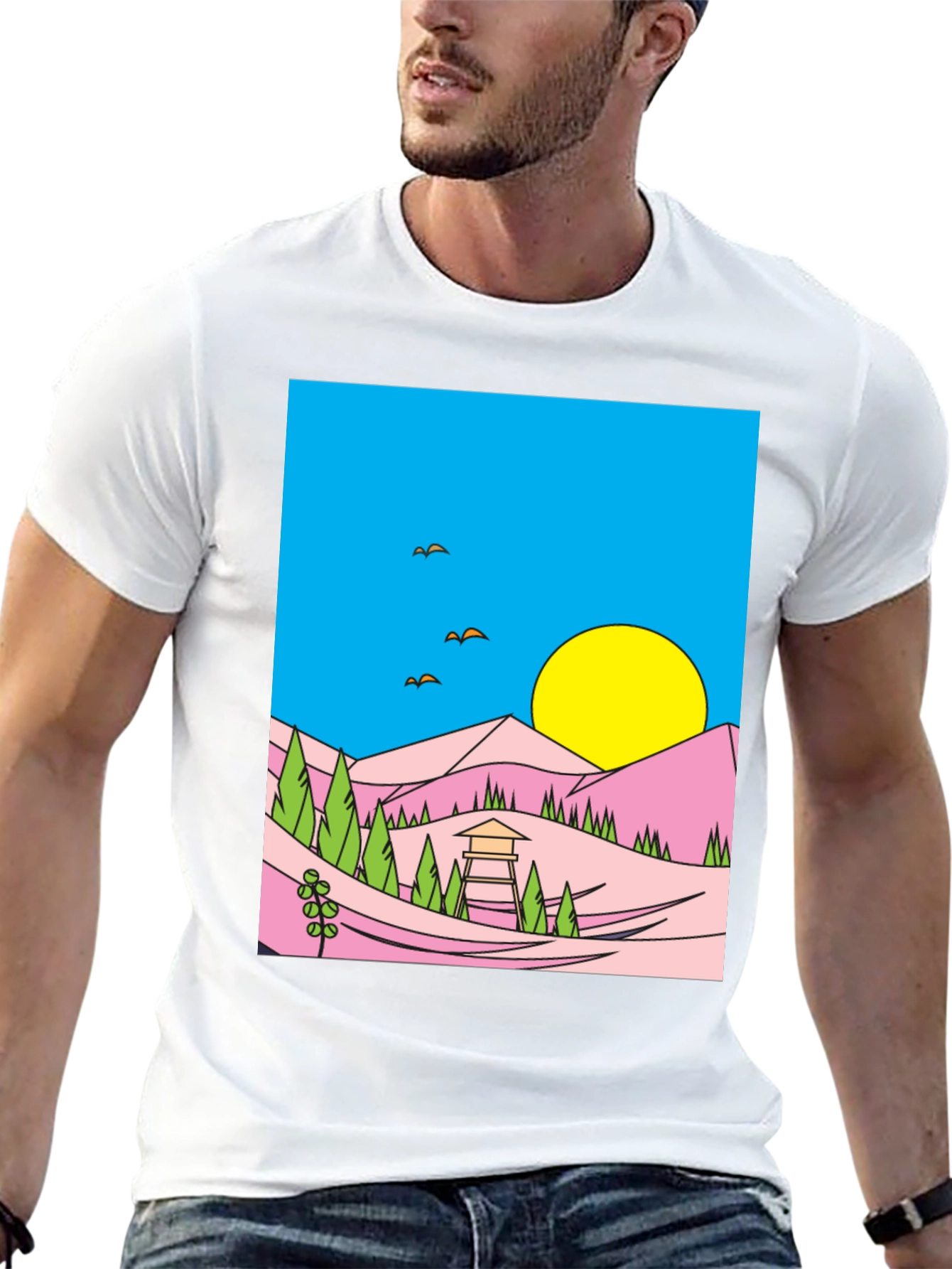 Sunset Vista Graphic Tee - Black Cotton Blend
