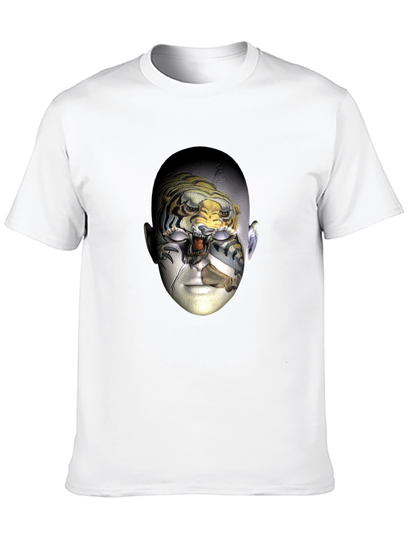 Surreal Tiger Face Graphic Print Black T-Shirt