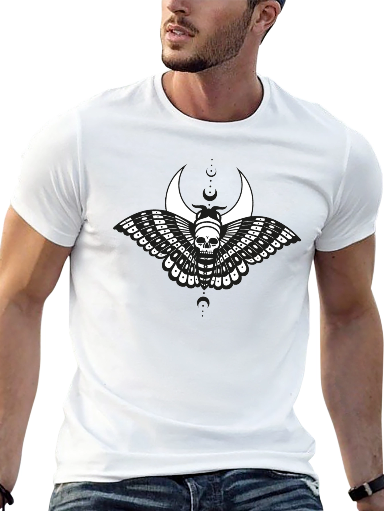 Skull Moth Graphic T-Shirt - Black Cotton Tee