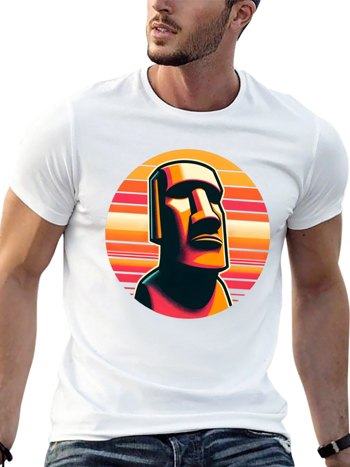 Moai Statue Graphic Tee - Retro Style