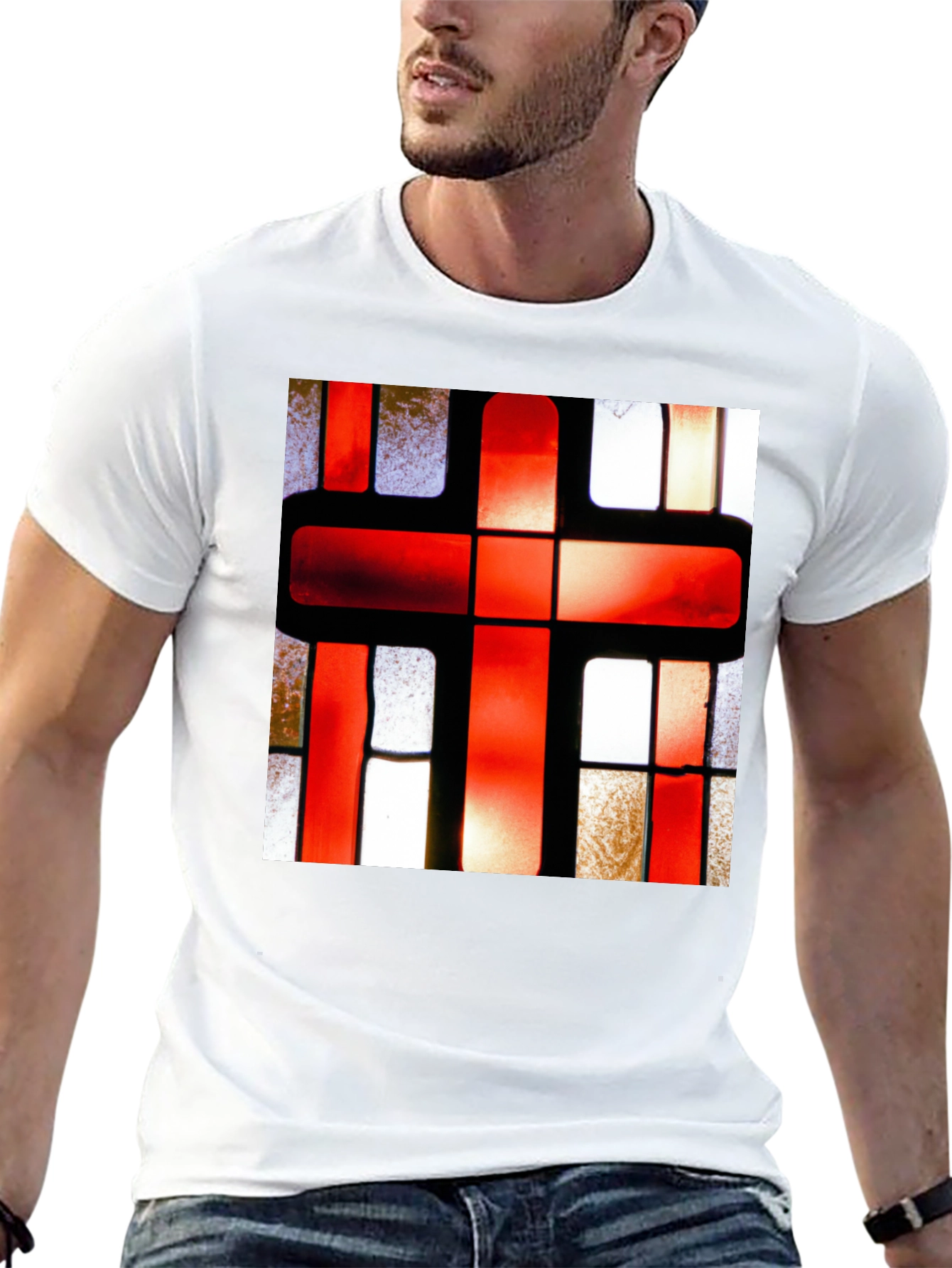 Red Cross Stained Glass Graphic T-Shirt