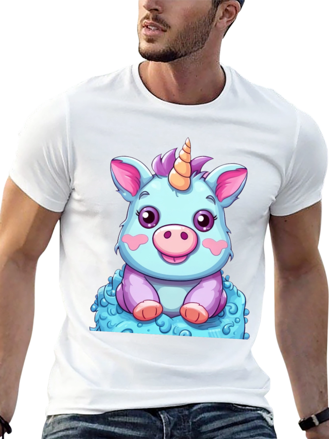 Cute Unicorn Cartoon Graphic Black T-Shirt