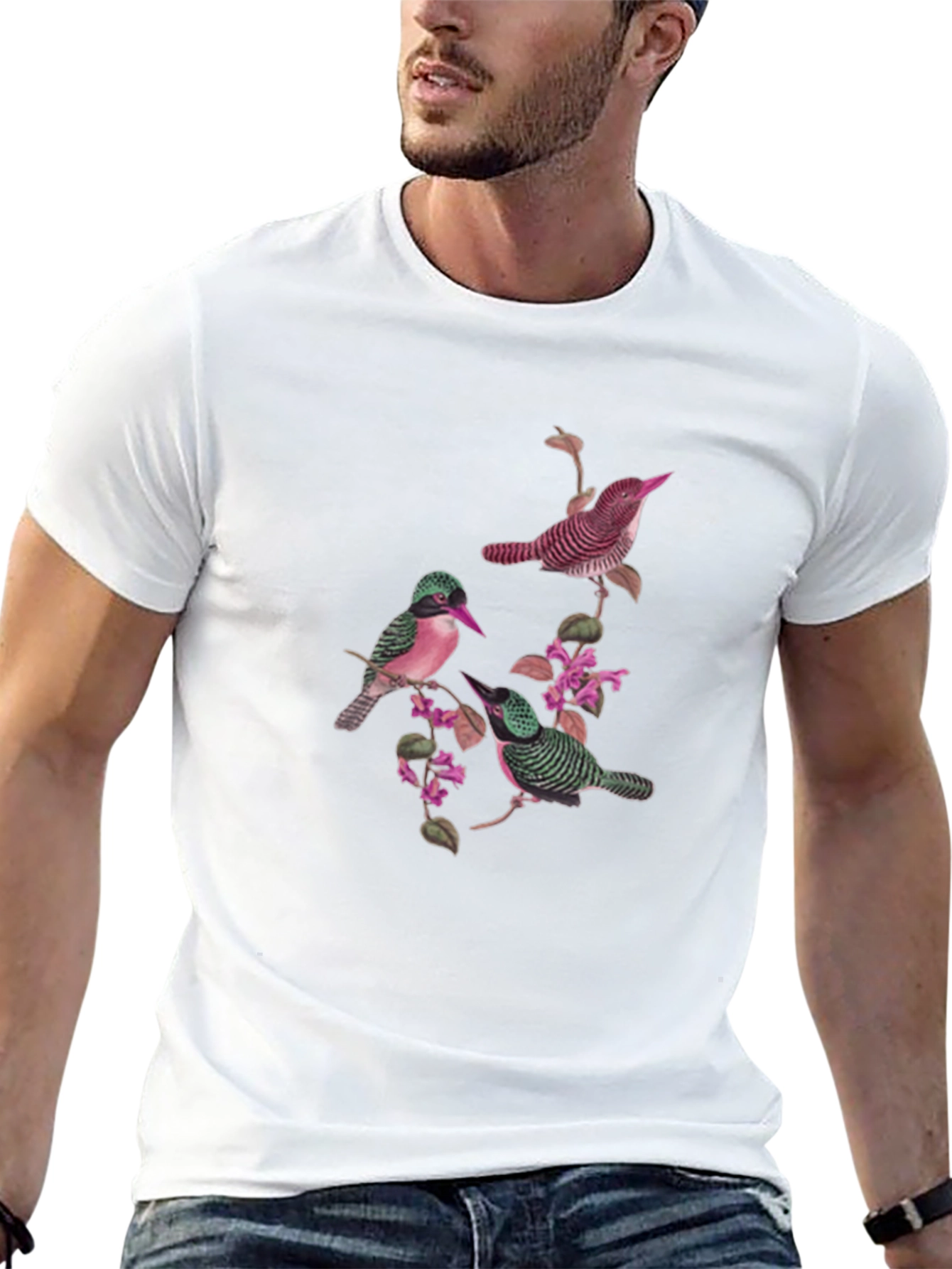 Botanical Bird Print Black Graphic Tee