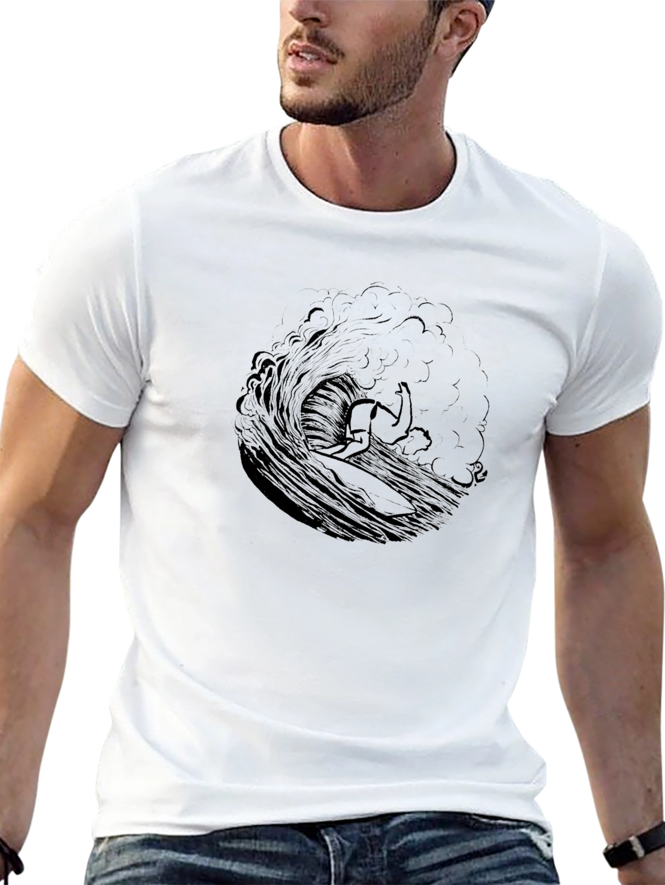 Surfing Wave Graphic Tee - Black