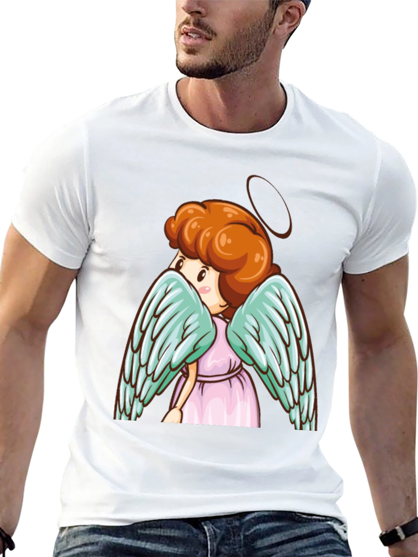 Angel Graphic Tee - Cute Cartoon Wings Black T-Shirt