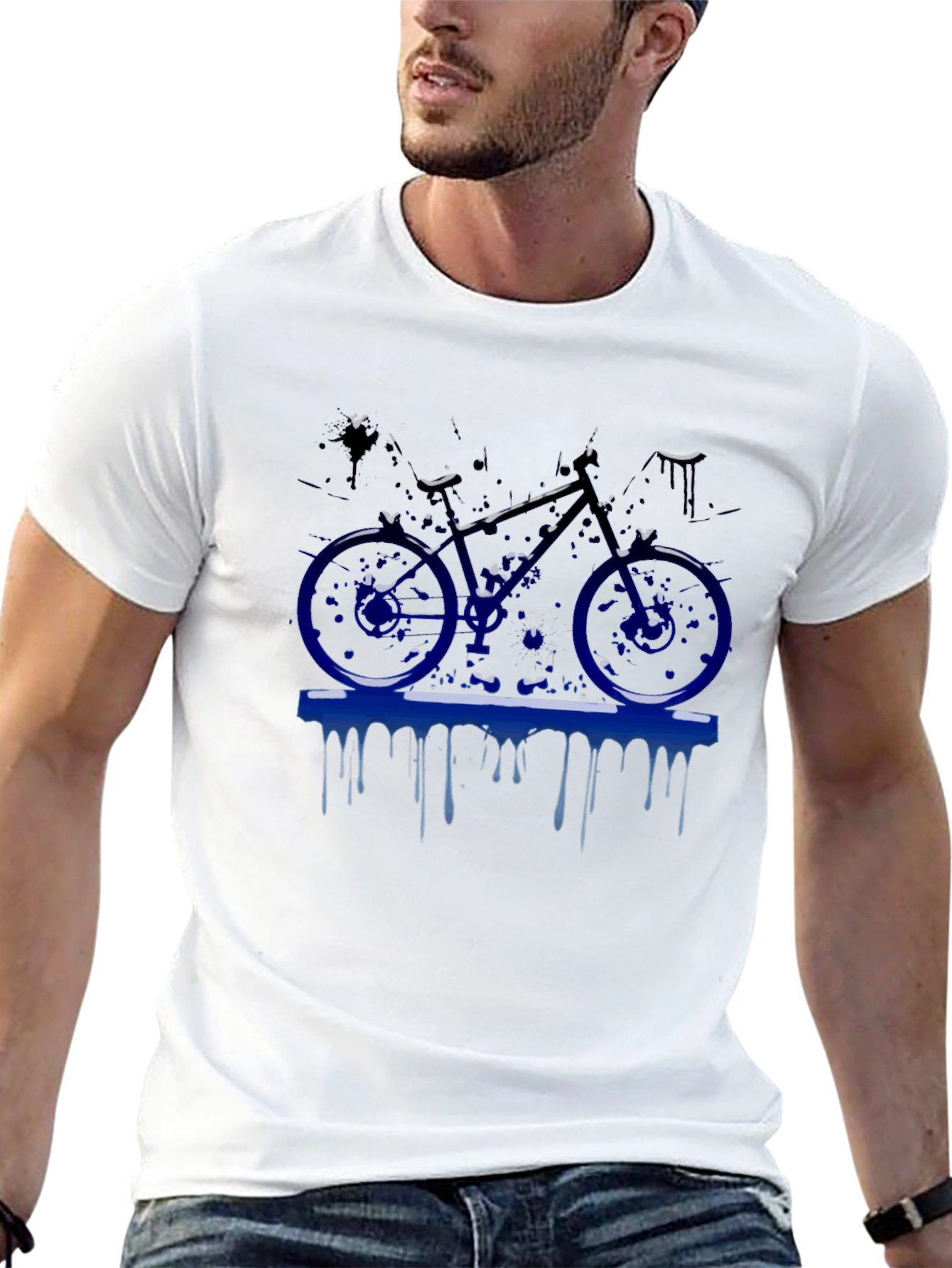 Mens Black T-Shirt with Blue Bike Graphic