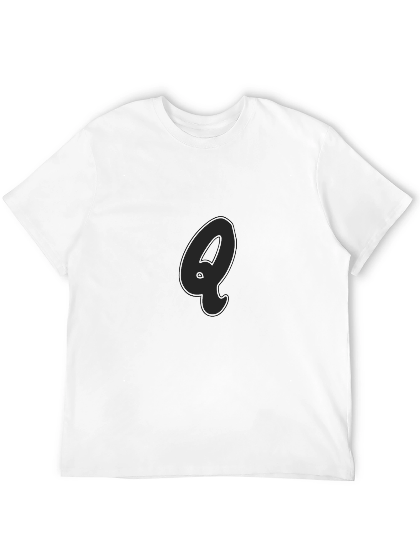 Mens Black T-Shirt with Letter Q Graphic